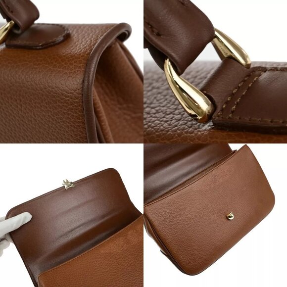 Burberrys Logo Nova Check Top Handle Hand Bag Leather Brown GHW - Picture 9 of 16